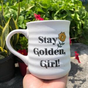 Stay Golden, Girl! Ceramic Mug Large Stoneware Hand Painted Yellow Floral | 20oz